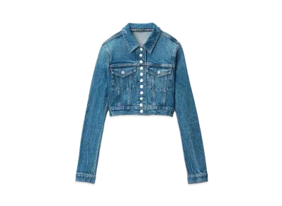 Alexander Wang Comfort Stretch Denim Cropped Trucker Jacket "Deep Blue"