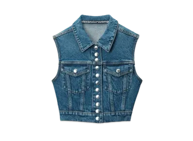 Alexander Wang Comfort Stretch Denim Cropped Trucker Vest "Deep Blue"