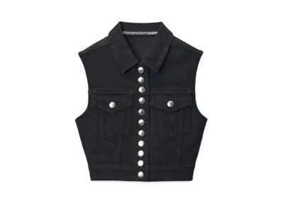 Alexander Wang Comfort Stretch Denim Cropped Trucker Vest "Washed Black"