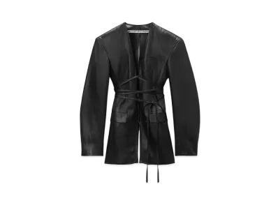 Alexander Wang Linen Shinz Front Open Self-Tie Closure Blazer "Black"