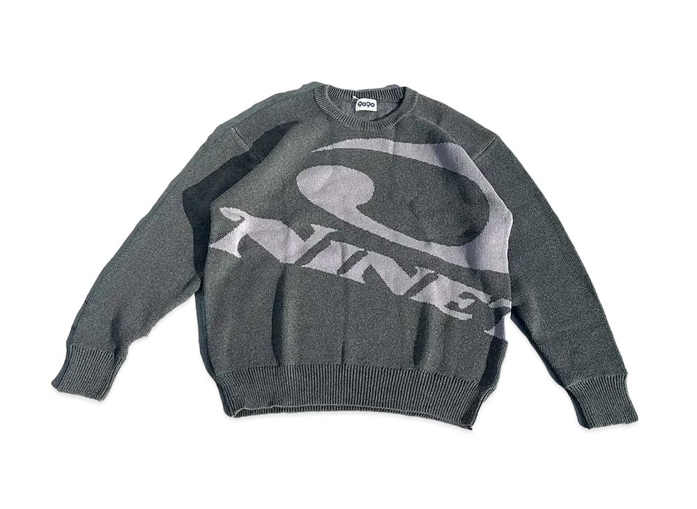 9090 Big Heisei Logo Crewneck Knit "CHARCOAL BLACK"