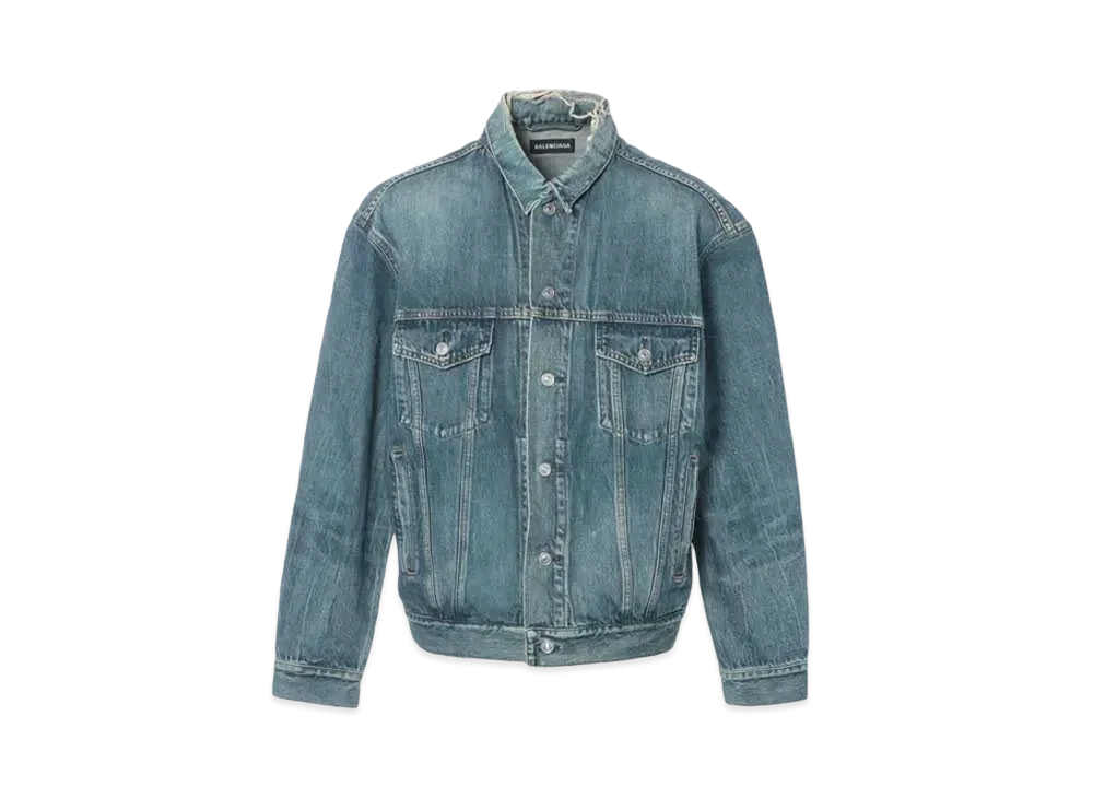 BALENCIAGA Men's Back Logo Crush Denim Jacket "Blue" 557351