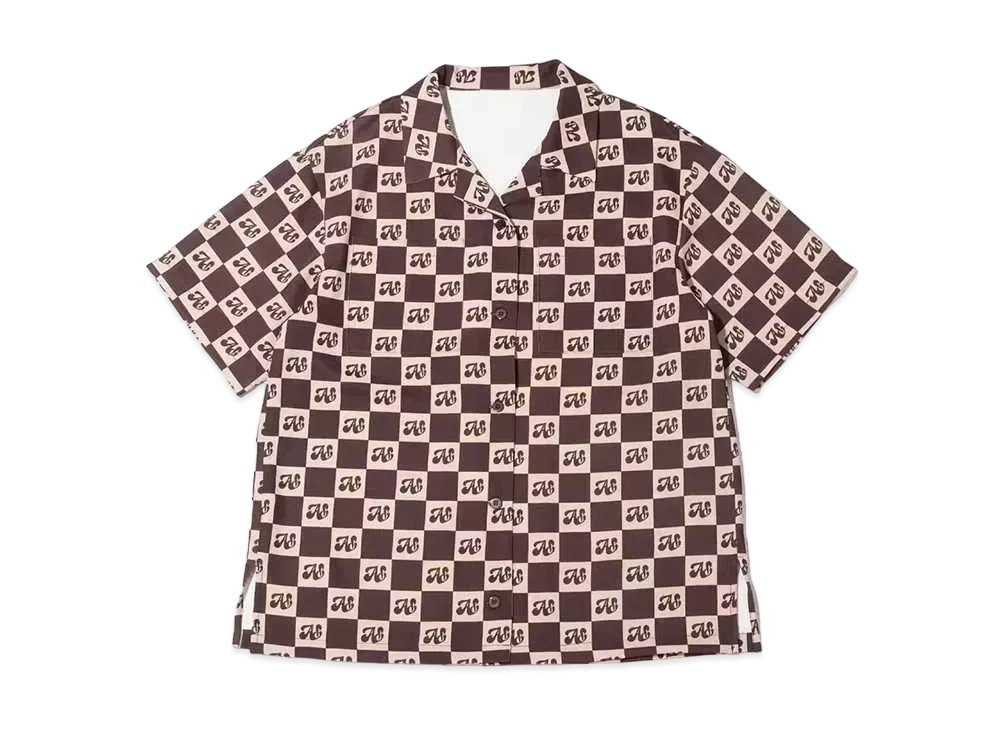 atmos pink Checkered Open Collar Shirt "Brown"