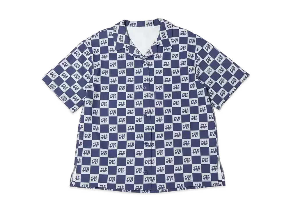 atmos pink Checkered Open Collar Shirt "Navy"