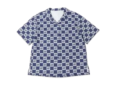 atmos pink Checkered Open Collar Shirt "Navy"
