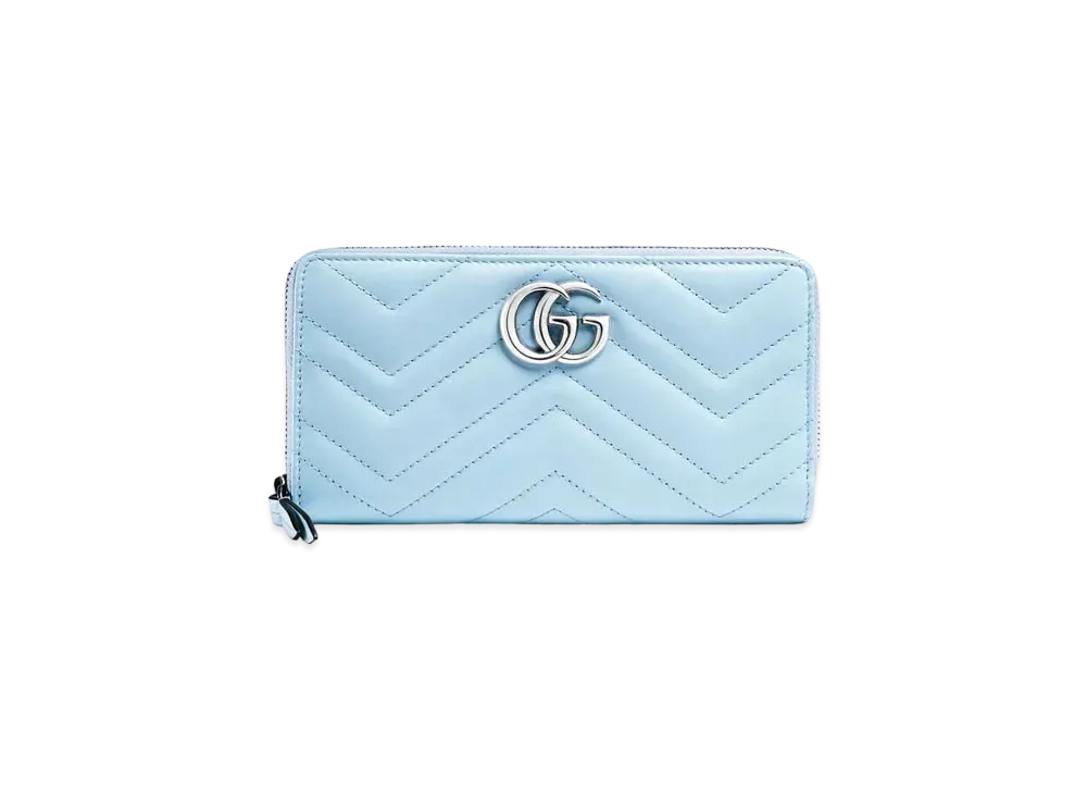 GUCCI GG Marmont Zip Around Wallet "Pastel Blue"