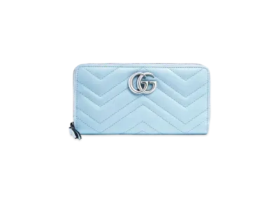 GUCCI GG Marmont Zip Around Wallet "Pastel Blue"