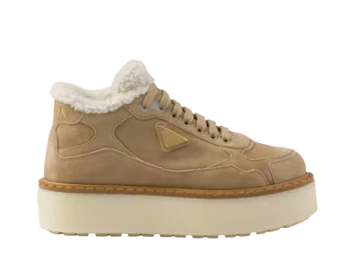 PRADA Women's Suede Mid-Top Sneakers "Beige"