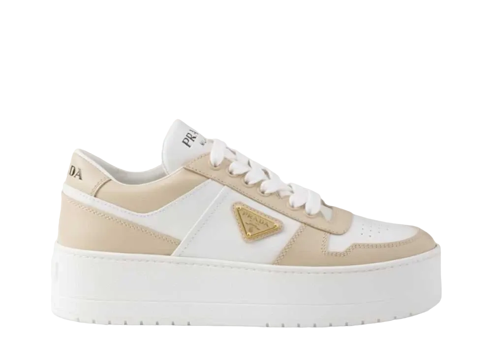 PRADA Women's Downtown Bold Leather Sneakers "Natural"