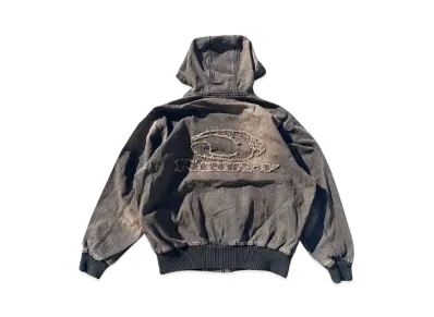 9090 Heisei Logo Denim Zip Hoodie "DARK BROWN"