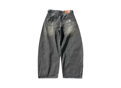 9090 Heisei Logo Buggy Ballon Denim Pants "BLACK YELLOW"