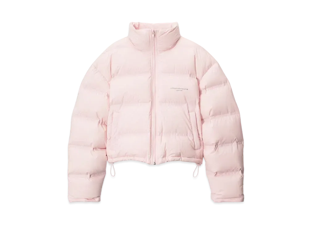 Alexander Wang Feather & Down Cropped Channel Puffer Coat "Light Pink"