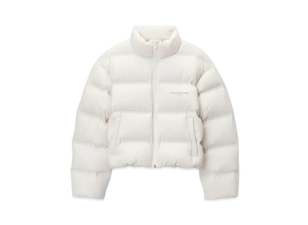 Alexander Wang Feather & Down Cropped Channel Puffer Coat "White"