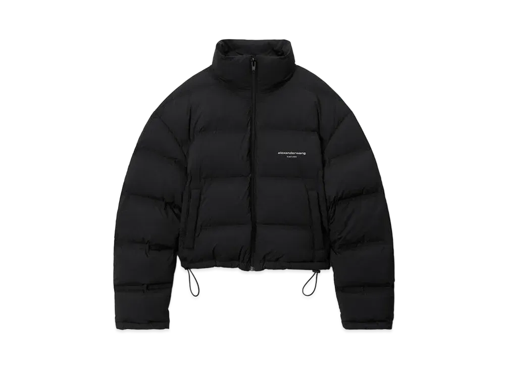 Alexander Wang Feather & Down Cropped Channel Puffer Coat "Black"