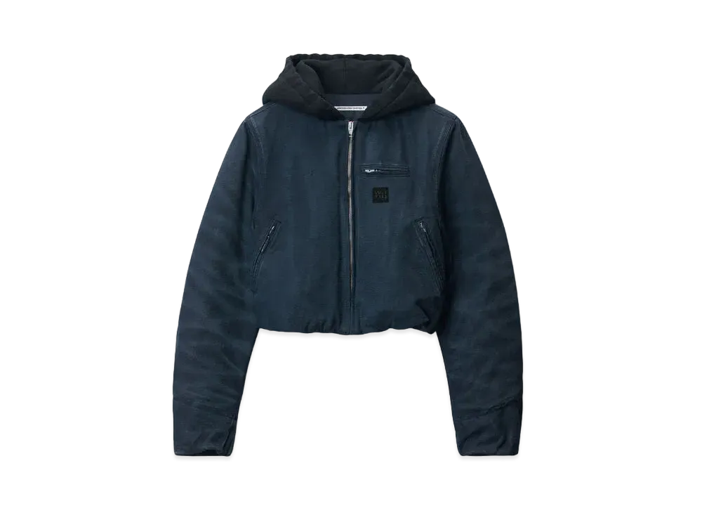 Alexander Wang Cotton Canvas Padded Zip-Up Hoodie Jacket "Washed Navy"