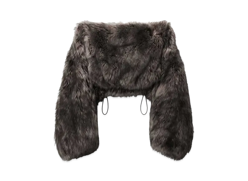 Alexander Wang Lamb Shearling Oversize Cropped Shrug "Shadow"