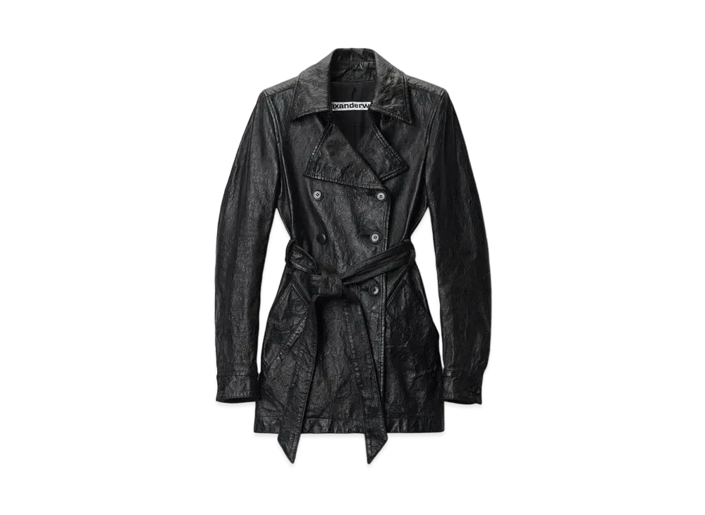 Alexander Wang Memory Lambskin Leather Cropped Trench Coat "Black"
