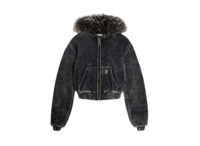 Alexander Wang Velor Shearling Hood Zip-Up Hoodie "Washed Slate "