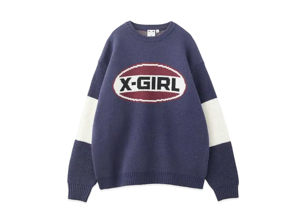 X-Girl Bicolor Oval Logo Jacquard Knit Top "Navy"