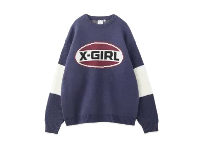 X-Girl Bicolor Oval Logo Jacquard Knit Top "Navy"