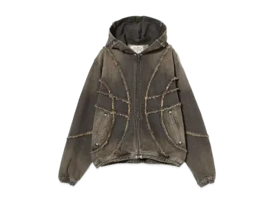 BEAMS FUTURE ARCHIVE .Fringe Denim Hooded Blouson "Fade Black"