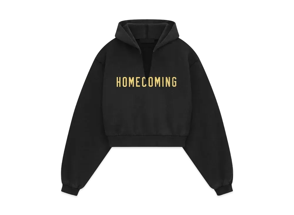 FEAR OF GOD Essentials Womens Heavy Fleece Cropped V-Neck Hoodie "Black"