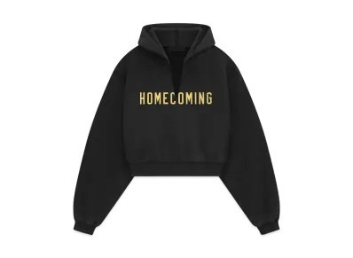 FEAR OF GOD Essentials Womens Heavy Fleece Cropped V-Neck Hoodie "Black"