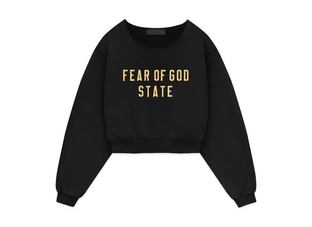 FEAR OF GOD Essentials Womens Heavy Fleece Raw Cropped Crewneck "Black"
