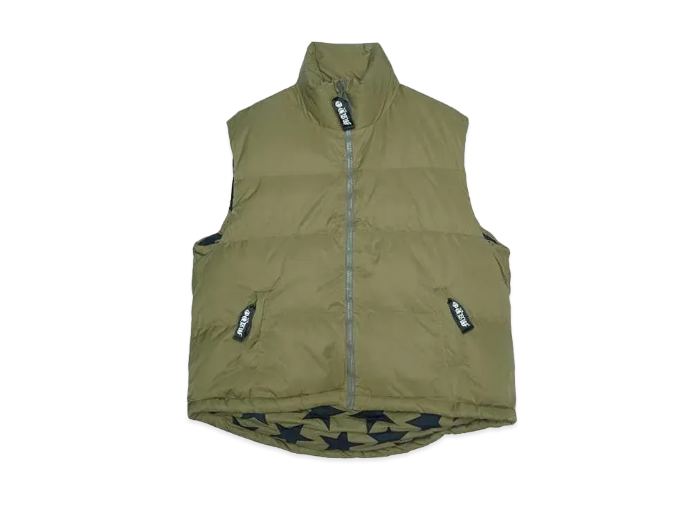 MAYO METEOR SHOWER EMBROIDERY NYLON REVERSIBLE DOWN VEST "OLIVE"