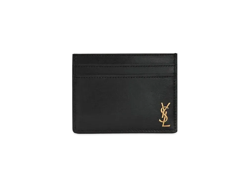 Saint Laurent Tiny Cassandre Card Holder Shiny Leather "Black"