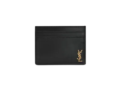 Saint Laurent Tiny Cassandre Card Holder Shiny Leather "Black"