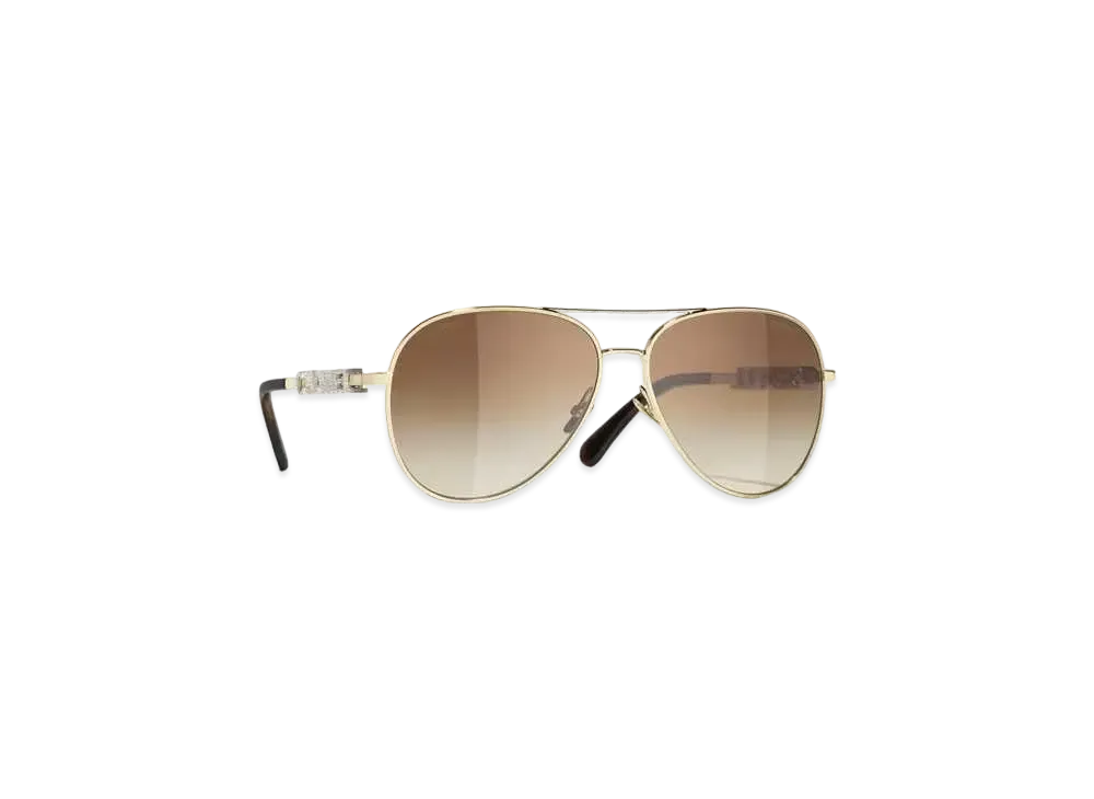 CHANEL Pilot Sunglasses Metal & Zirconia "Gold/Brown/Light Brown"
