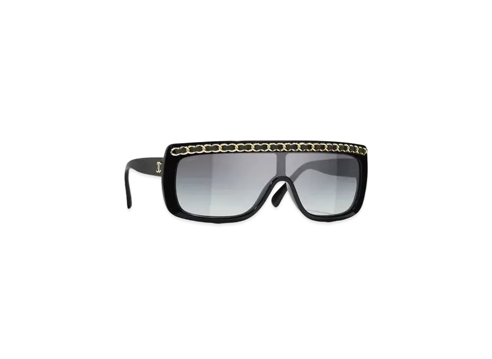 CHANEL Shield Sunglasses Acetate, Metal & Calfskin "Black/Gray"