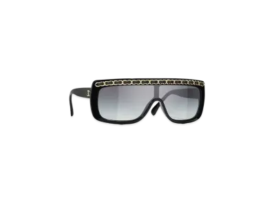 CHANEL Shield Sunglasses Acetate, Metal & Calfskin "Black/Gray"