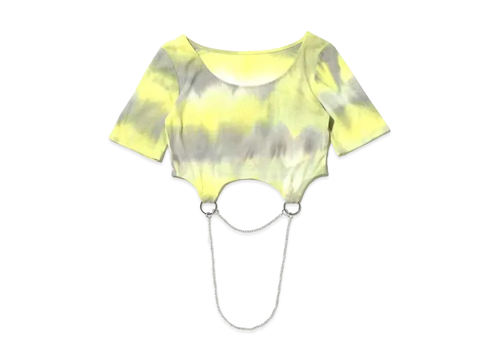 atmos pink x RIEHATA Pink Tie Dye Chain Cropped Tops "Yellow"