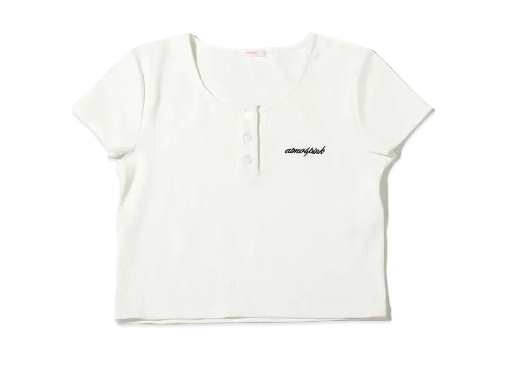 atmos pink Henley Neck Short T "White"