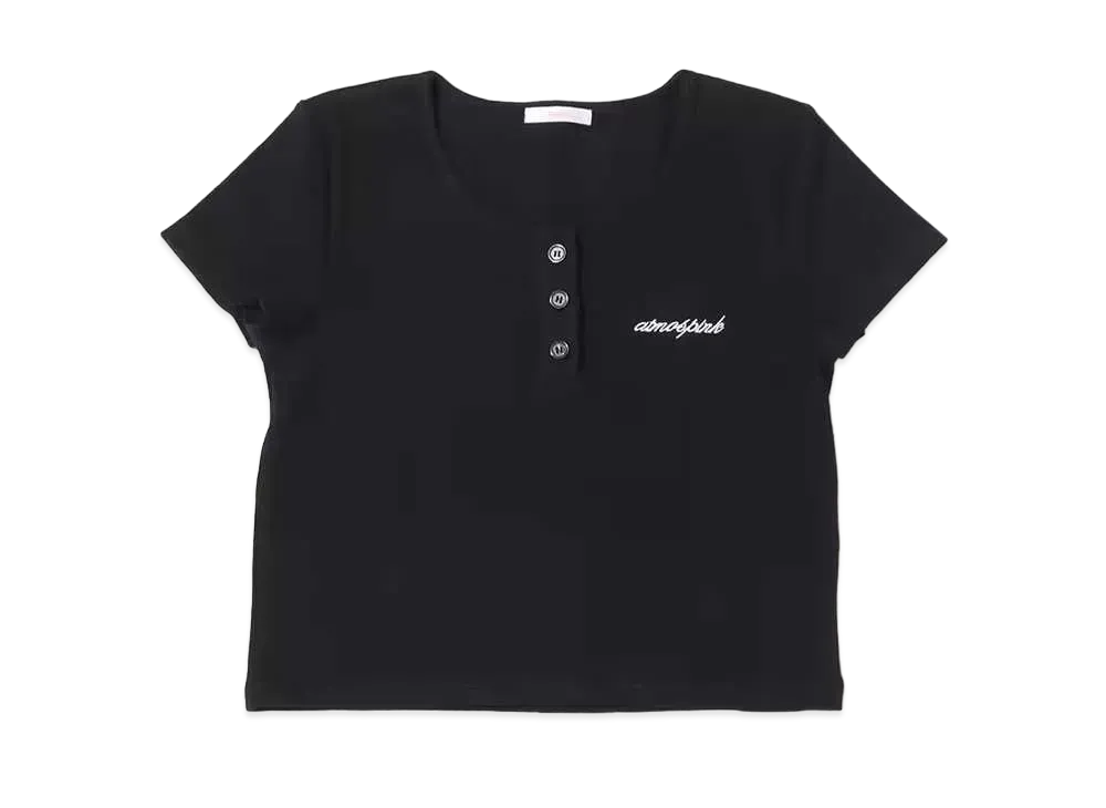 atmos pink Henley Neck Short T "Black"