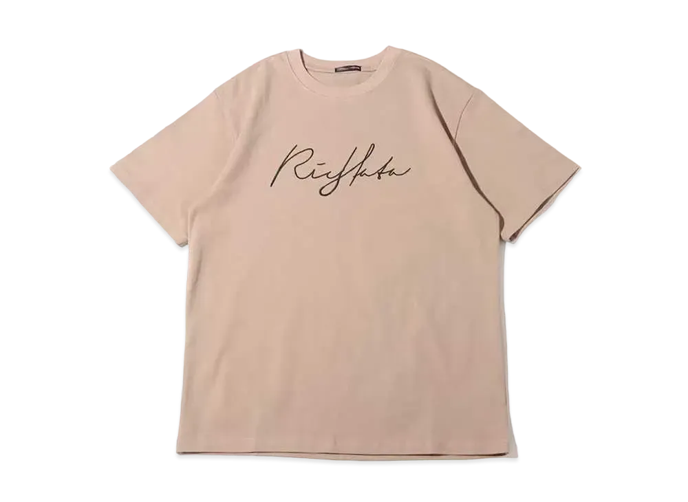 atmos pink x Riehata Logo Embroidery Big T-Shirt "Beige"