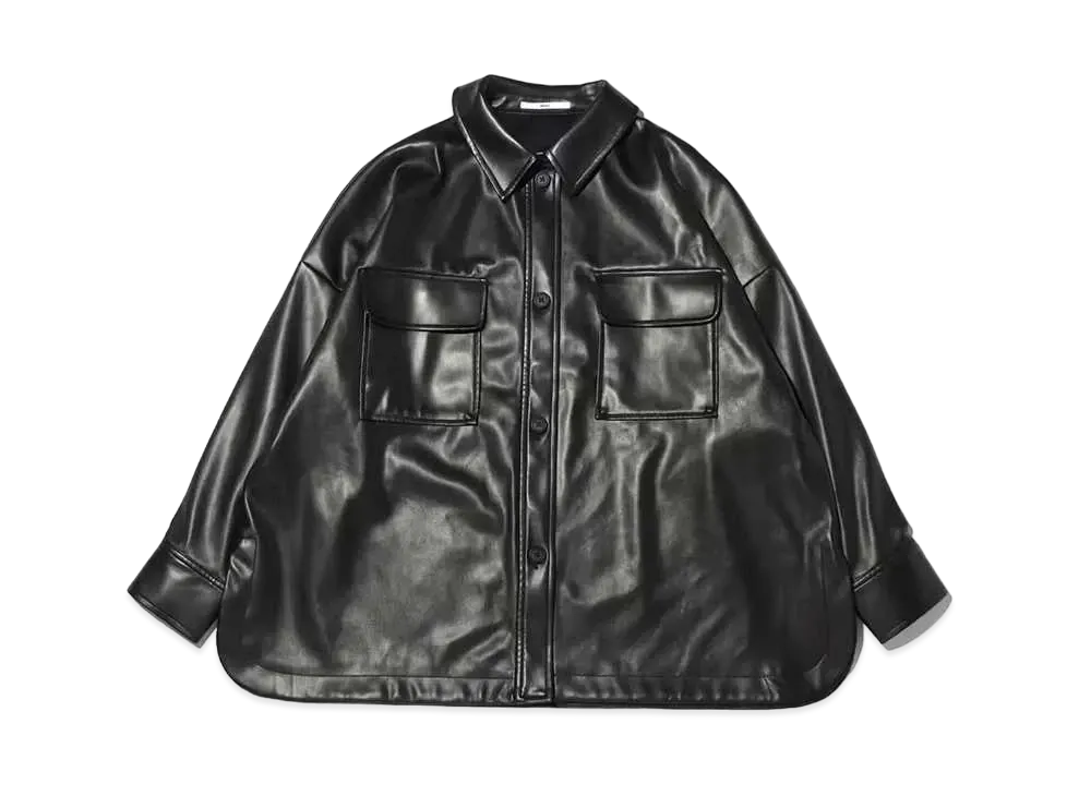 atmos pink Faux Leather CPO Shirt "Black"