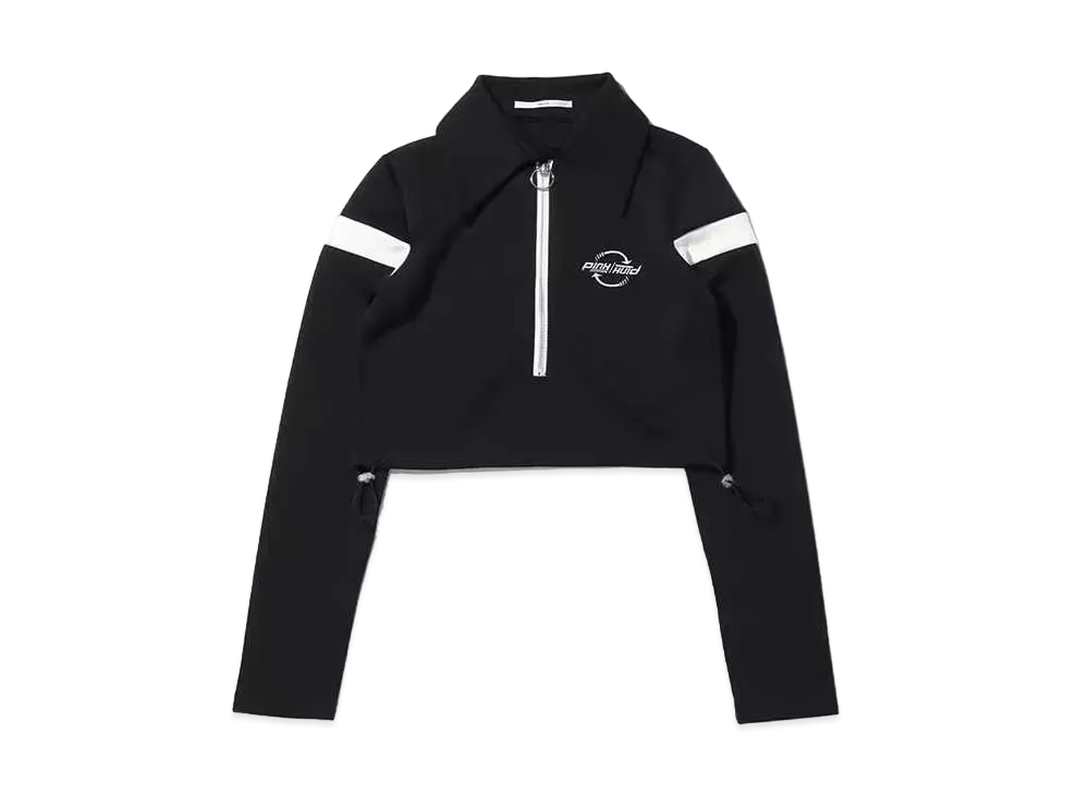 atmos pink Short Logo Zip Collar Tops "Black"