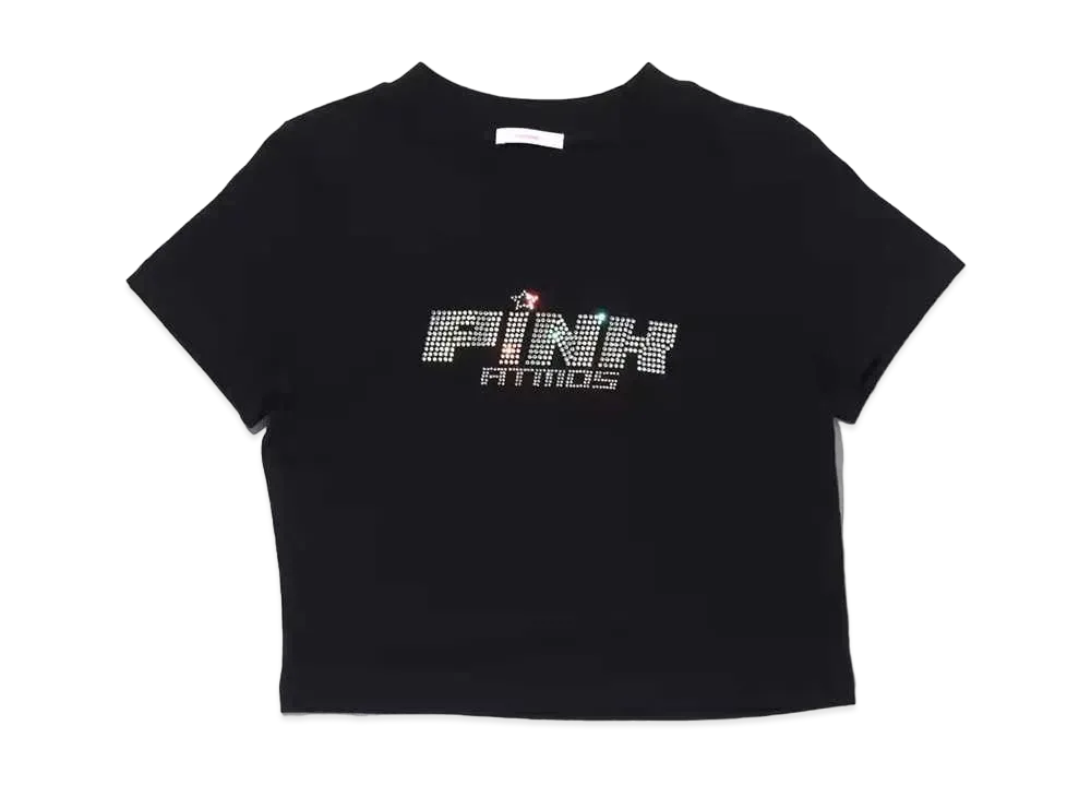atmos pink Logo Rhinestone T "Black"