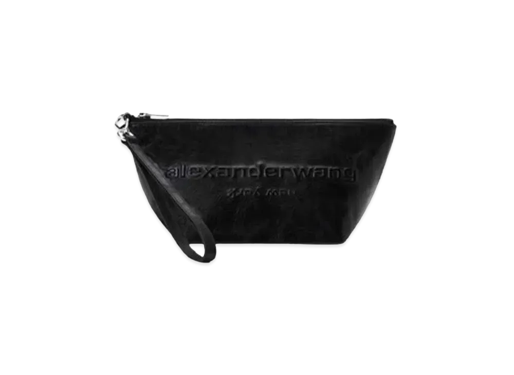 Alexander Wang Punch Crackle Patent Leather Wristlet Strap Pouch "Black"