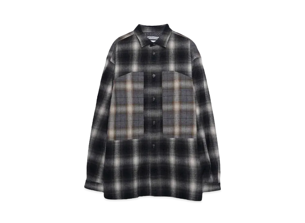 White Mountaineering MID GUSSET SLEEVE CHECK WORK SHIRT "BLACK"