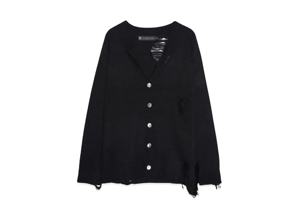 A GOOD BAD INFLUENCE Twisted Collar Distressed Cardigan "BLACK"