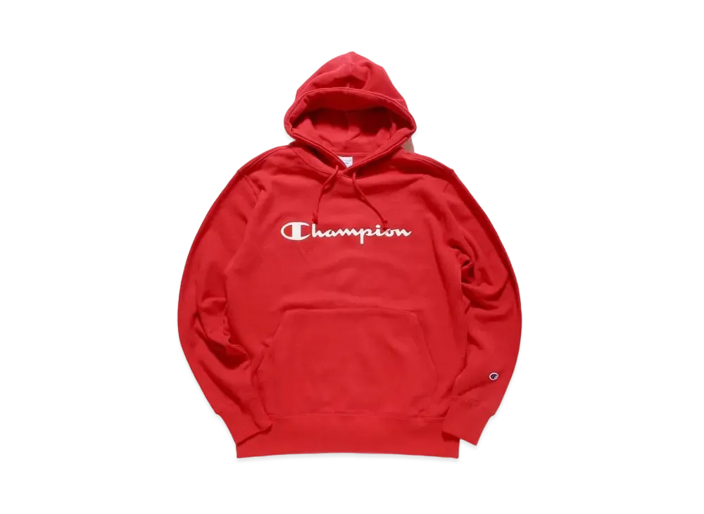 Champion Script Logo Print Hooded Sweatshirt "Red"