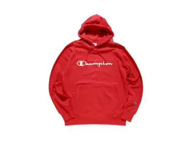 Champion Script Logo Print Hooded Sweatshirt "Red"