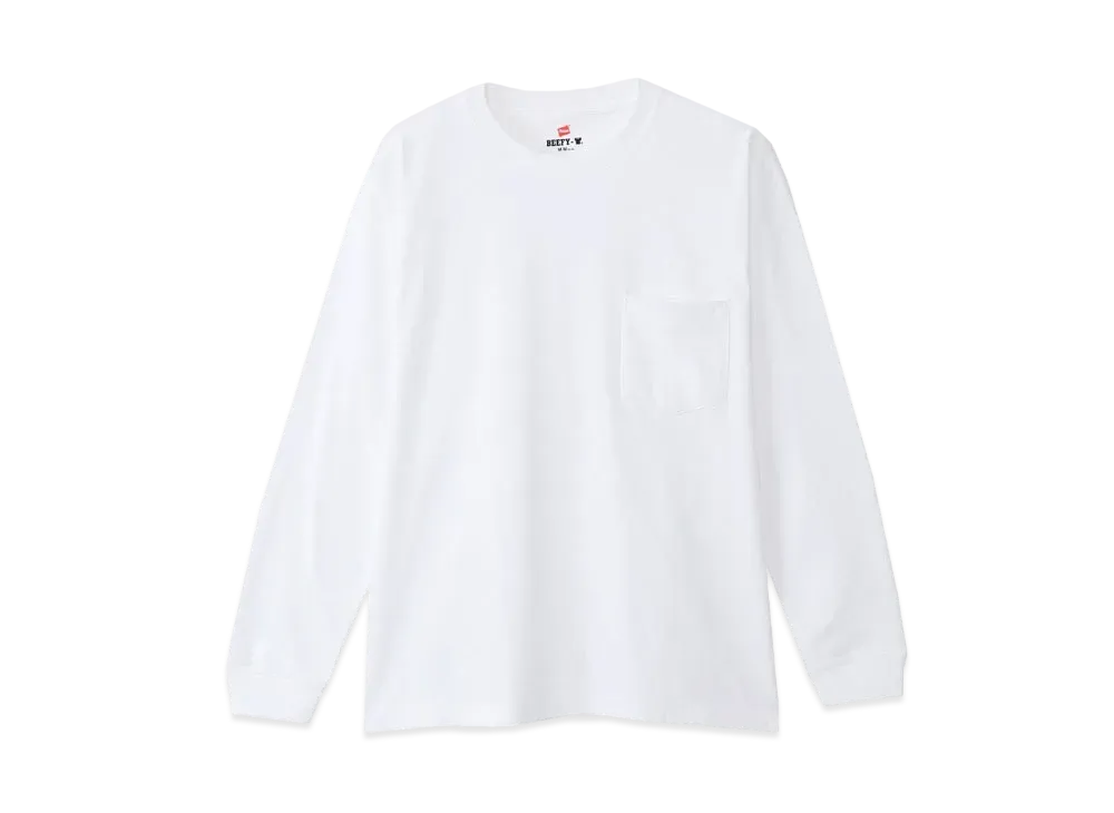 Hanes BEEFY Pocket Long Sleeve T-shirt "White"