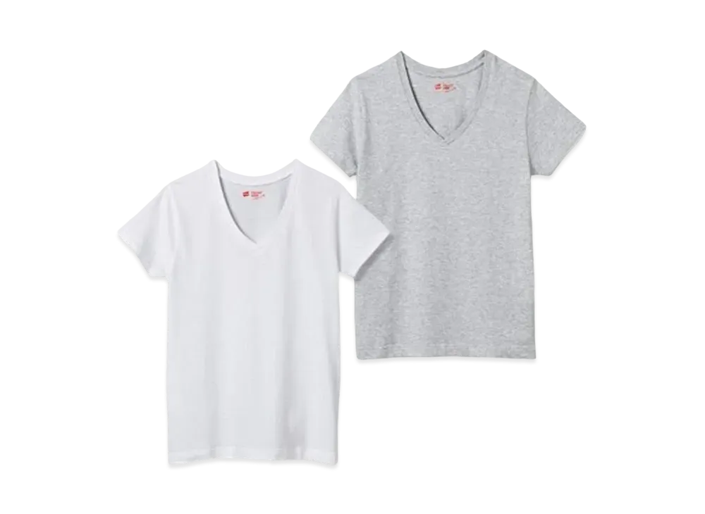 Hanes 2P Women's Japan Fit V-neck T-shirt "White/Gray"