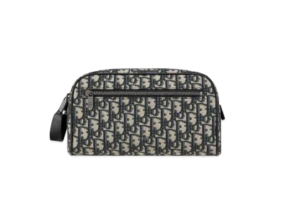 Dior Toiletry Bag Dior Oblique Jacquard with Grained Calfskin "Beige/Black"