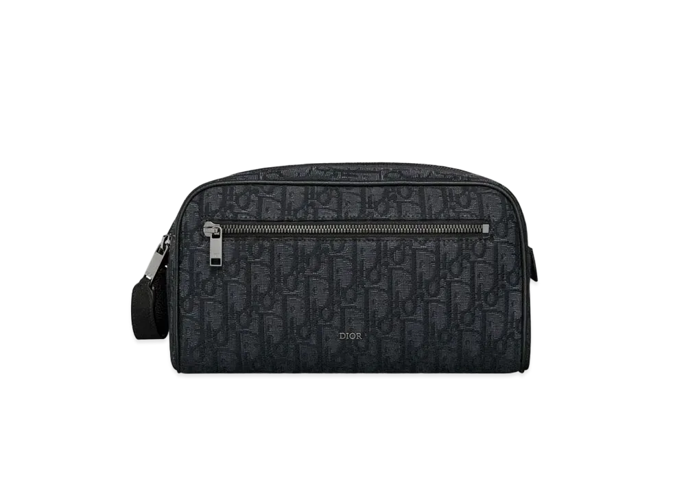 Dior Toiletry Bag Dior Oblique Jacquard with Grained Calfskin "Black"